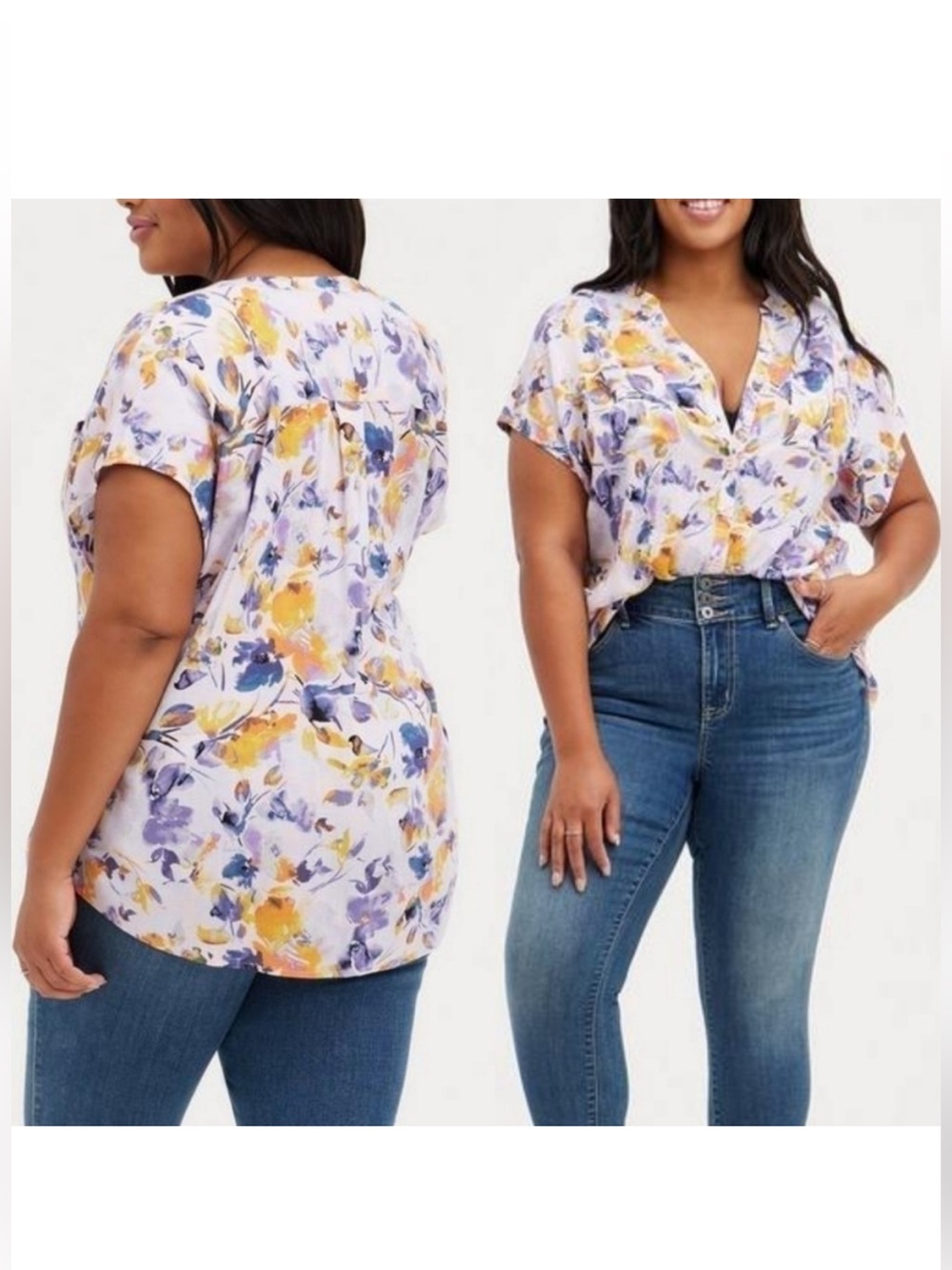 Torrid Dolman Blouse Purple & Yellow Floral Button Down Blouse Women’s Size 2